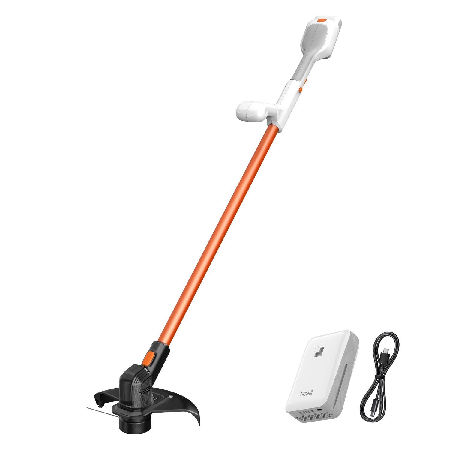 Front. Litheli - Cordless Weed Wacker 10 Inch, U20 Handy+ 20V String Trimmer & Weed Eater with 2.0Ah Battery, Grass Trimmer Tools - ORANGE AND WHITE.