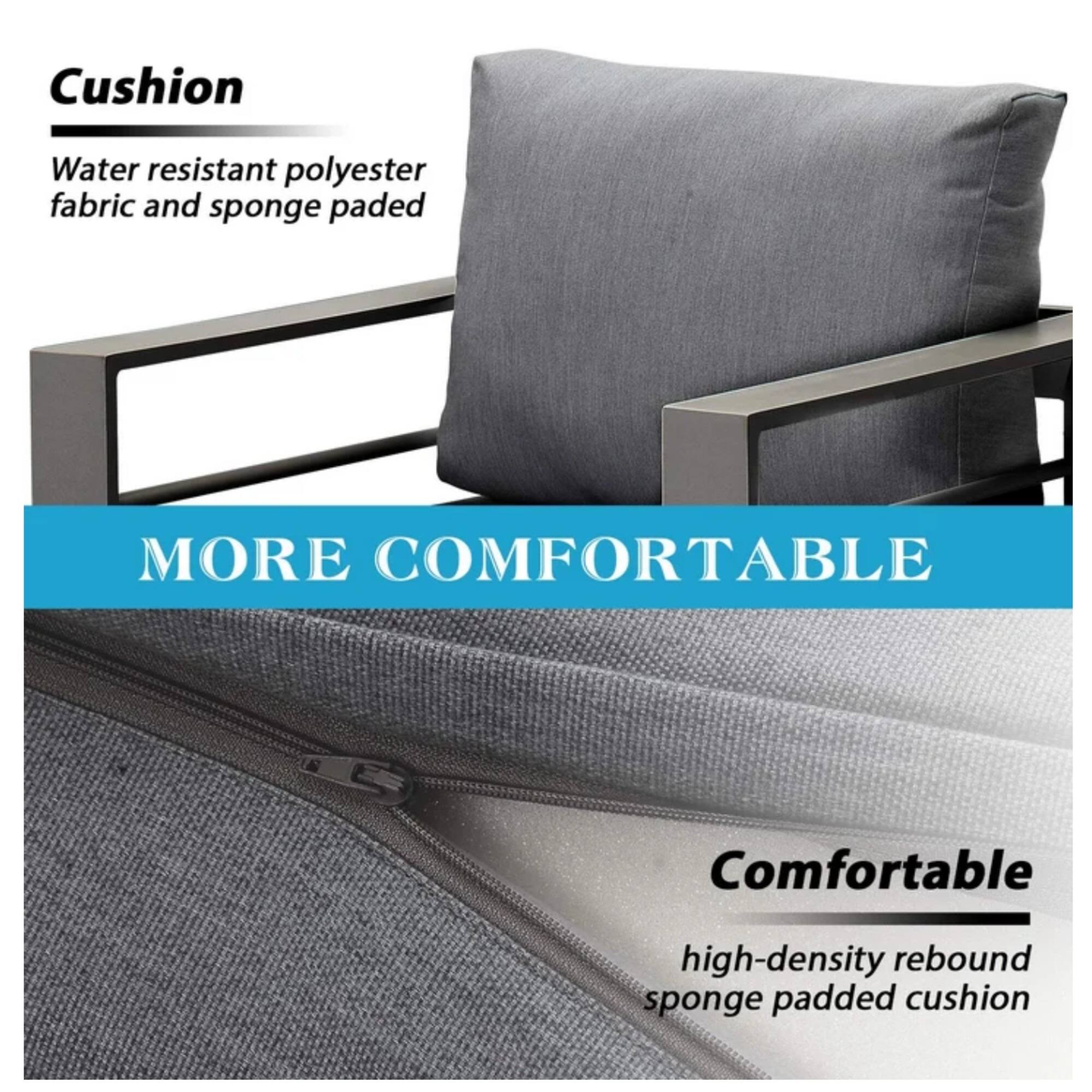 Cushion  
Water resistant polyester fabric and sponge padded  

MORE COMFORTABLE  

Comfortable  
high-density rebound sponge padded cushion