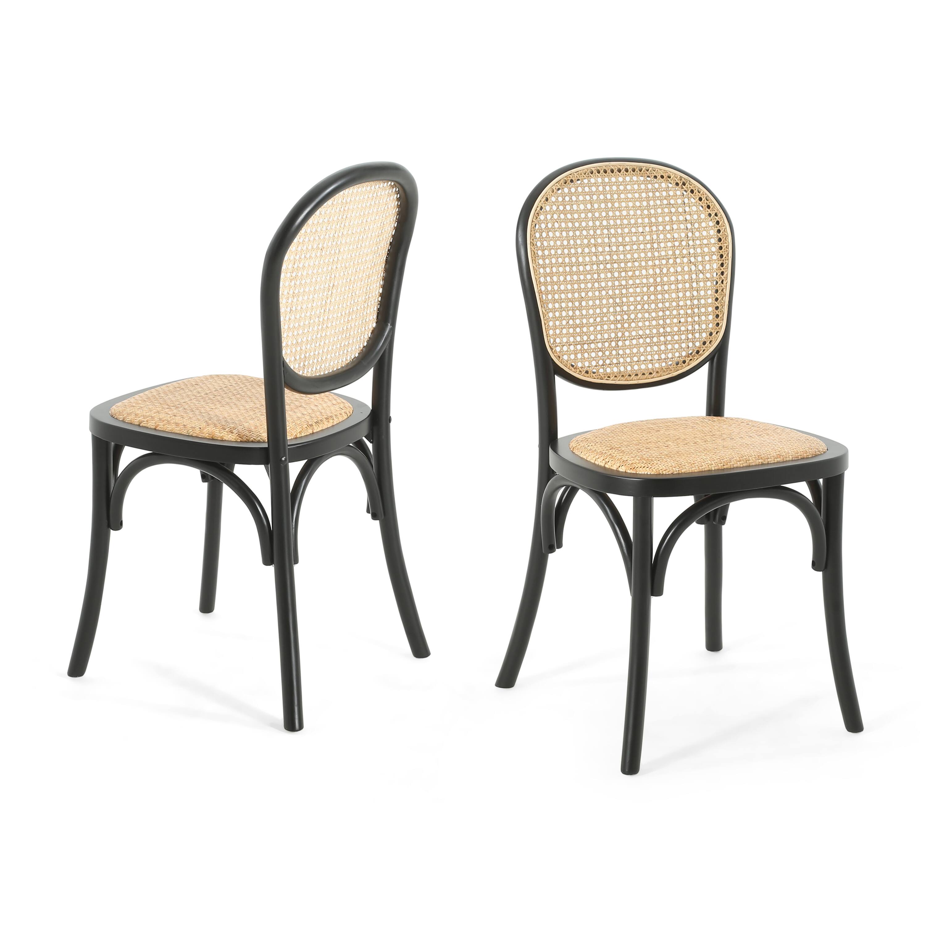 Left. Mondawe - Set of 2 Rattan and Birch Wood Dining Chairs - Light Brown.