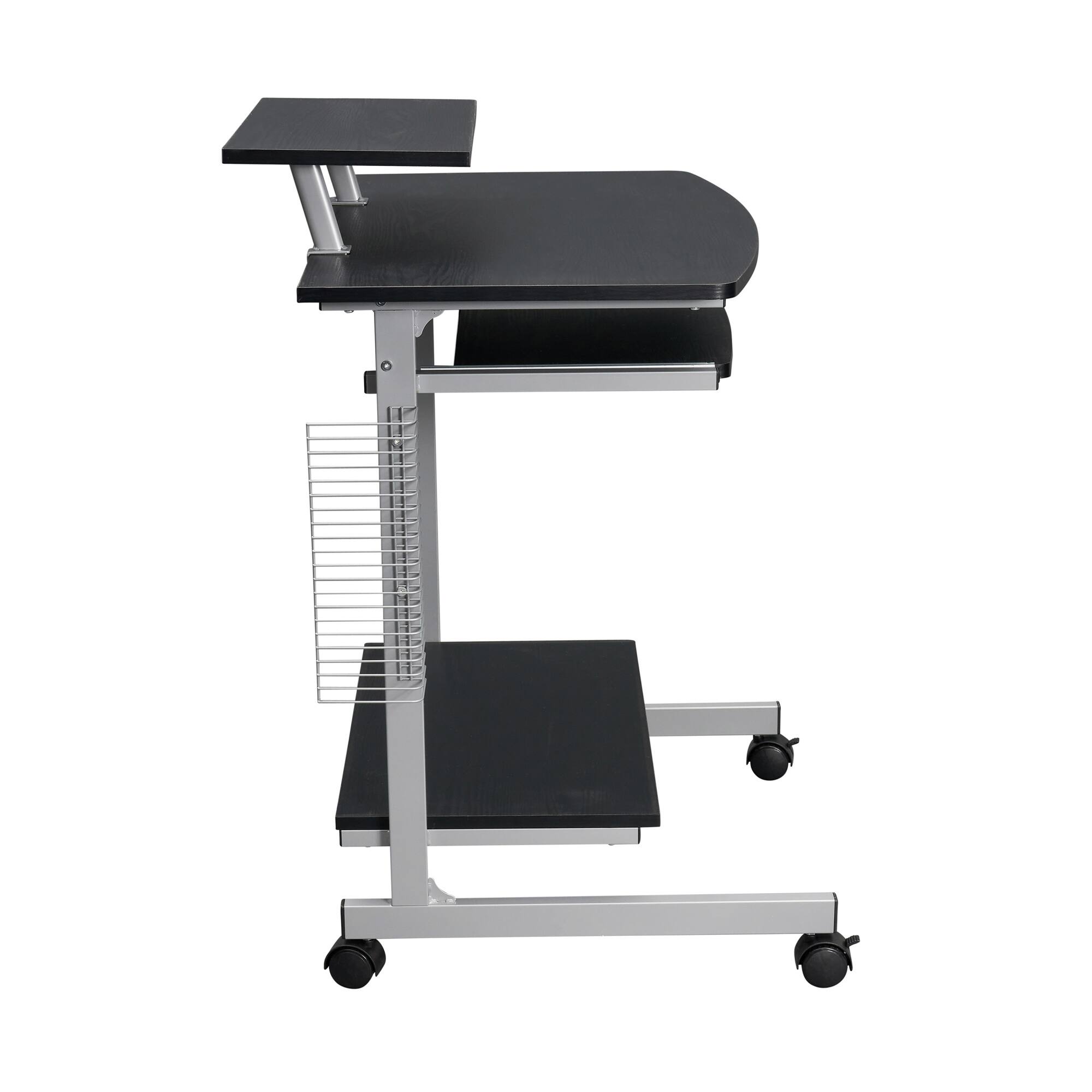 Alt View 4. GOODSILO - Compact Mobile Computer Workstation Cart with Adjustable Shelves and Locking Casters - Espresso.
