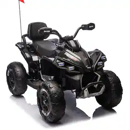 BreeBe - 24V Kids Ride-On Electric XXXL ATV with Parent Control, Shock Absorbers, Music, Lights, USB, Bluetooth, Ages 3-12 - Black
