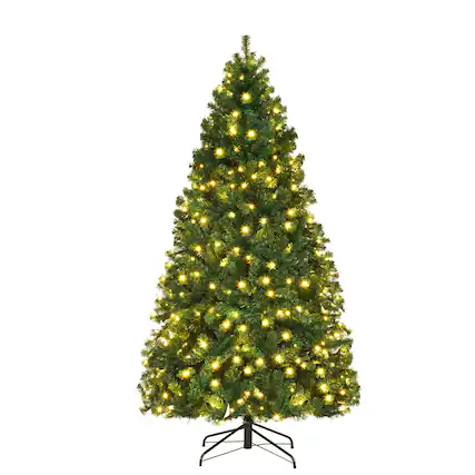 Front. Costway - 7Ft Pre-Lit PVC Hinged Christmas Tree 300 LED Lights - Green.