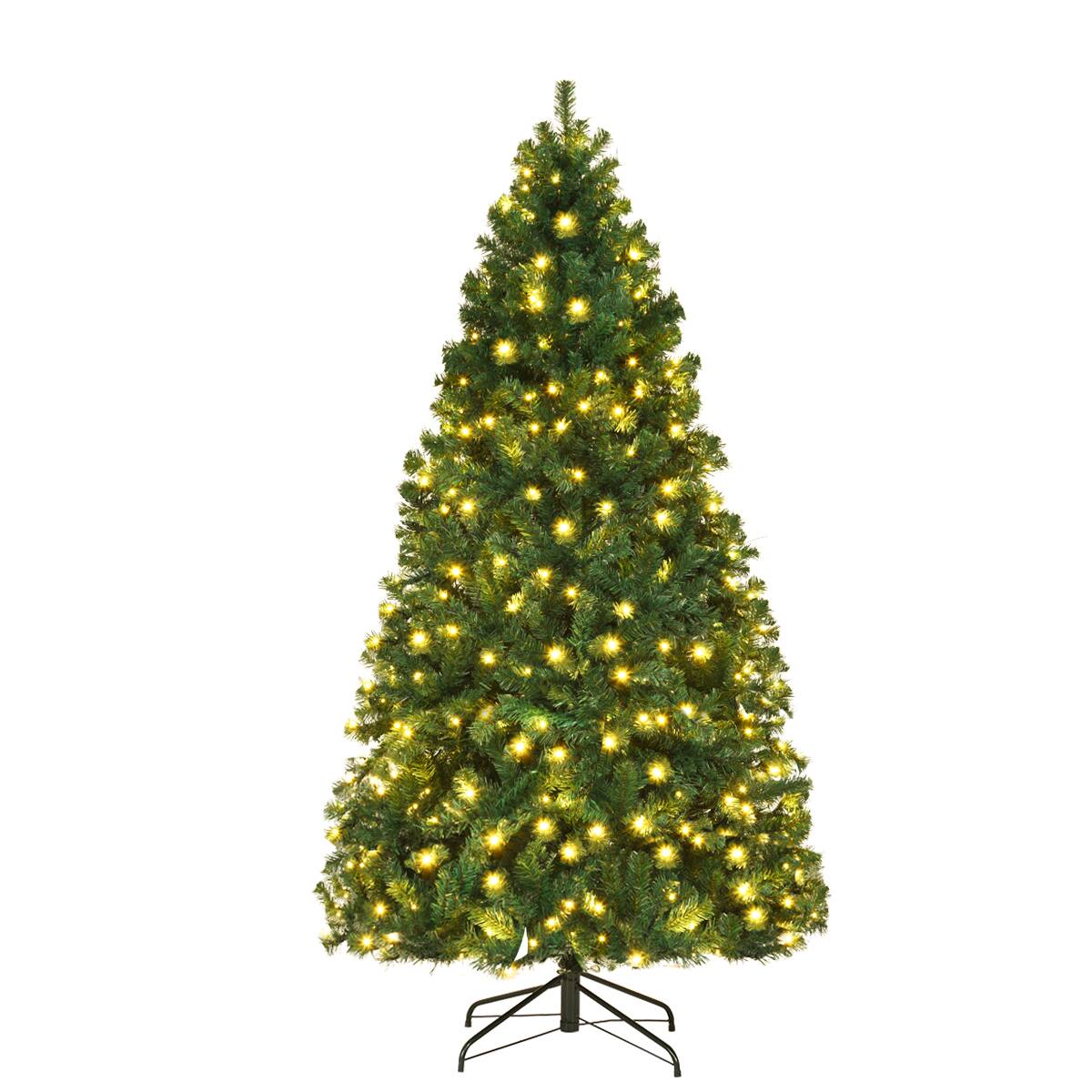 Front. Costway - 7Ft Pre-Lit PVC Hinged Christmas Tree 300 LED Lights - Green.