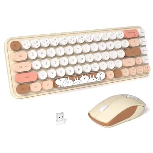 Stamp n Camp - Wireless And Mouse Cute Keyboards With Colorful 68 Keys Typewriter Retro Round Keycap For Pc Laptop Tablet Computer - i D Milk Tea Colorful