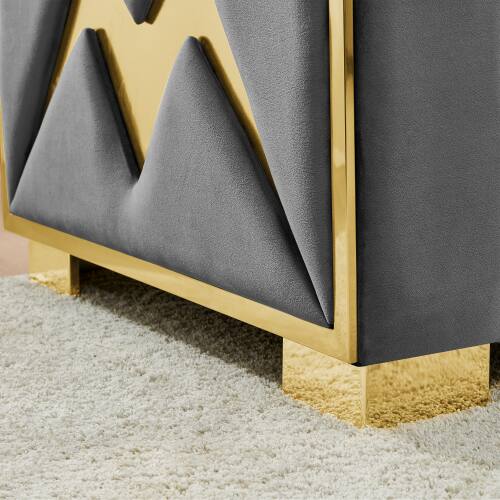 Alt View 1. Anysun - 81" 3-Seat Velvet Chesterfield Sofa - Button Tufted, Gold Stainless Steel Accents, Includes 2 Pillows - Gray.