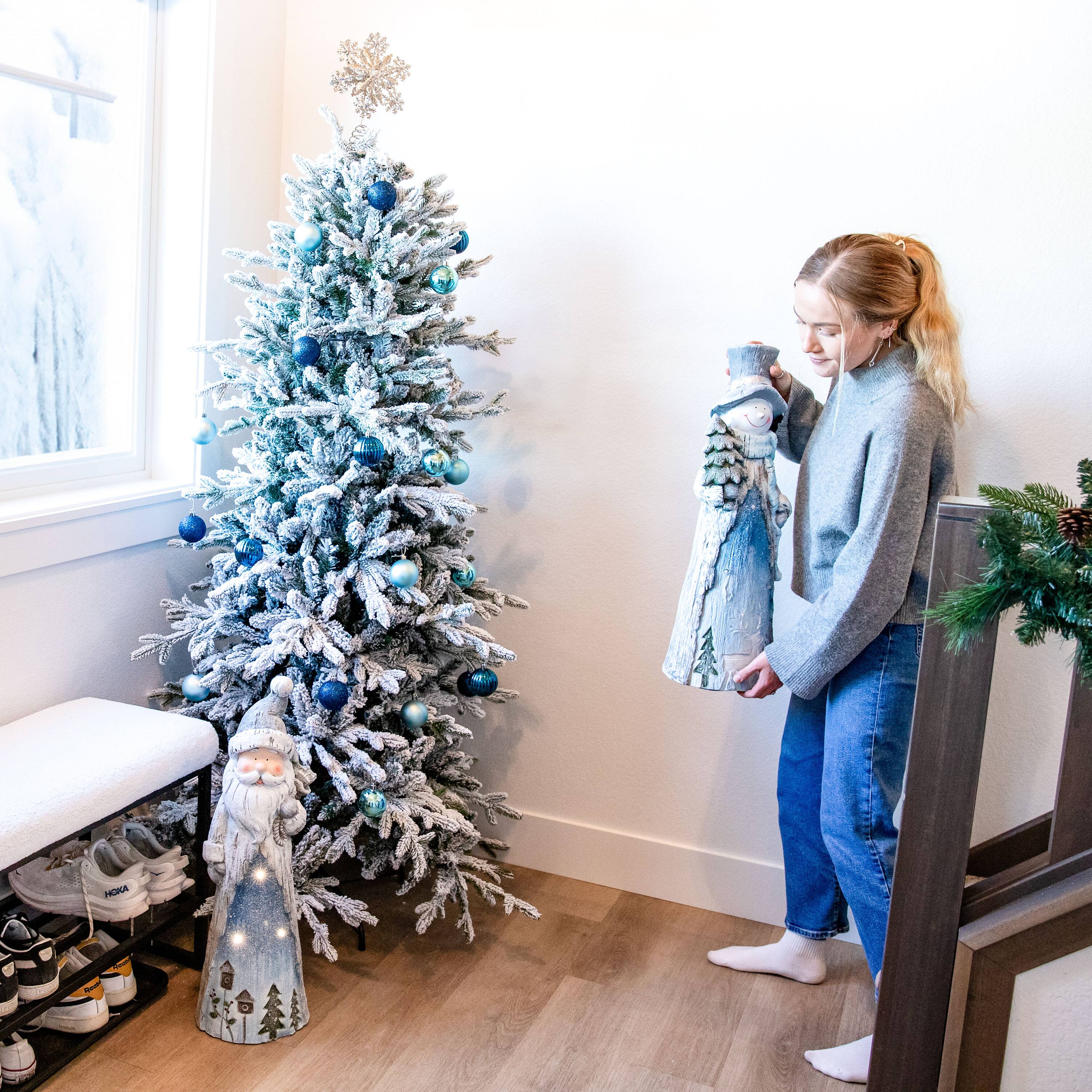 Alt View 5. Sunnydaze - Rustic Father Christmas Indoor Pre-Lit LED Statue - 27 in - Blue.