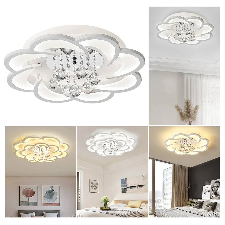 Back. Home Collection - Modern Acrylic LED Ceiling Light Crystal Flower Chandelier Fixture for Living Room.