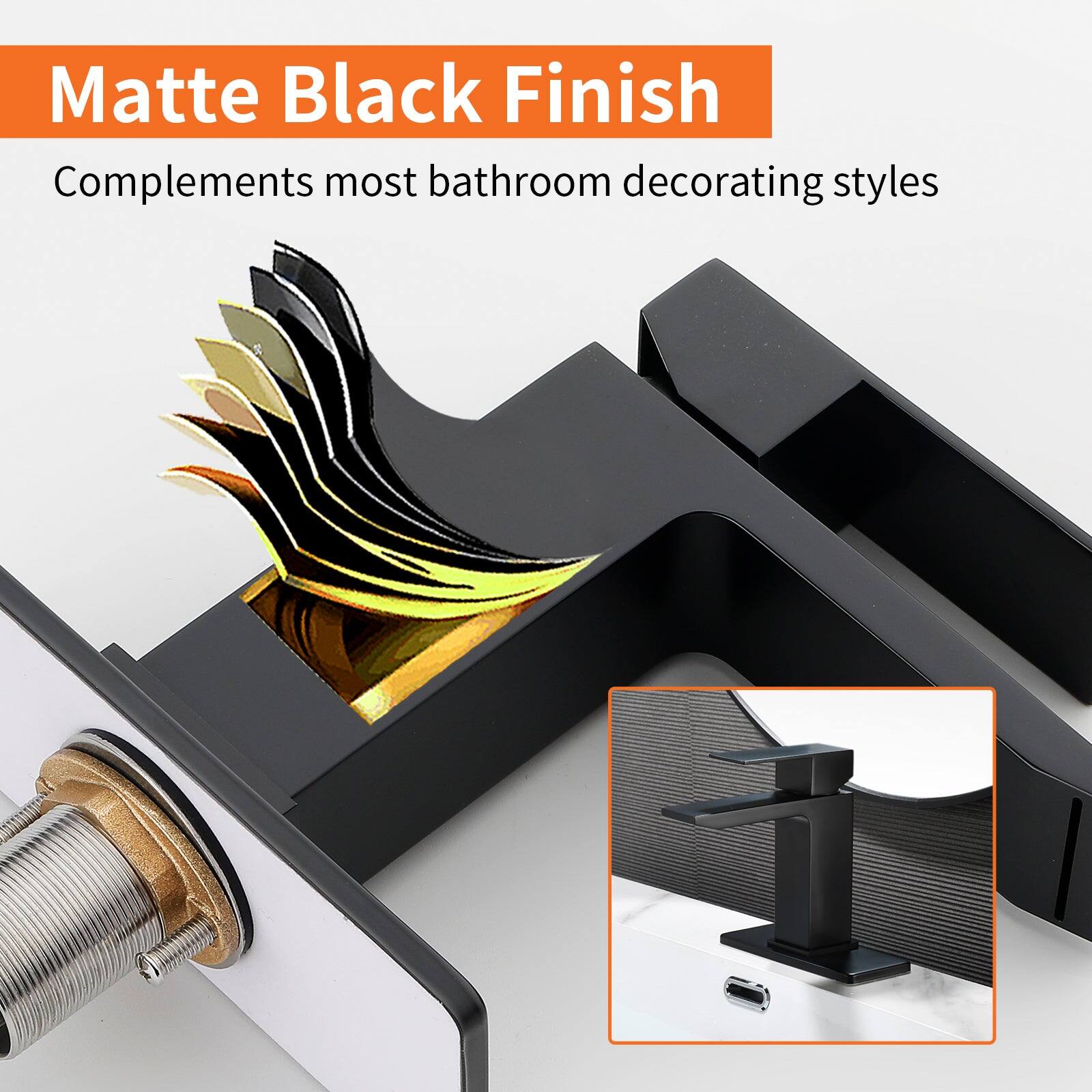 Matte Black Finish  
Complements most bathroom decorating styles