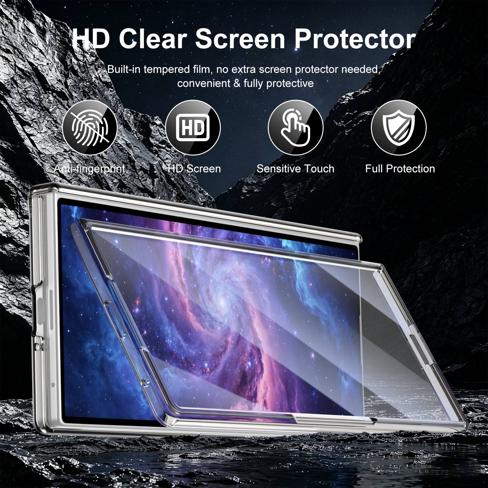 HD Clear Screen Protector  
Built-in tempered film, no extra screen protector needed, convenient & fully protective  

- Anti-fingerprint  
- HD Screen  
- Sensitive Touch  
- Full Protection