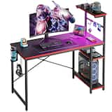 Bestier - 44" RGB Gaming Desk with Reversible 4-Tier Storage and LED Lighting - Carbon Fiber Black