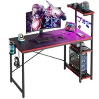 Bestier 44-Inch RGB Gaming Desk – Reversible 4-Tier Storage & LED Lighting - Carbon Fiber Black - Front_Zoom