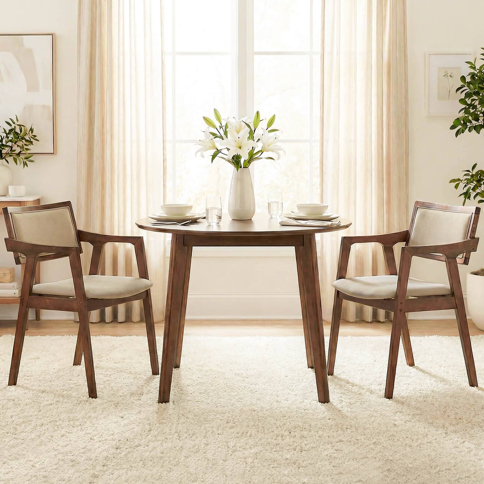 Alt View 4. Costway - Costway Rubber Wood Dining Chairs Set of 4 with Arms,Curved Seat & Back for Room - Dark Beige,Rustic Brown.