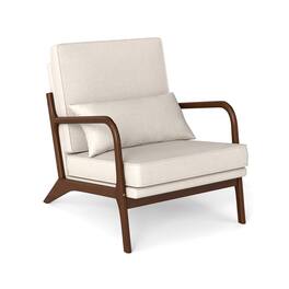 Pefilos - Modern Accent Chair with Rubber Wood Armrests and Removable Back, Contoured Ergonomic Lazy Chair - Beige
