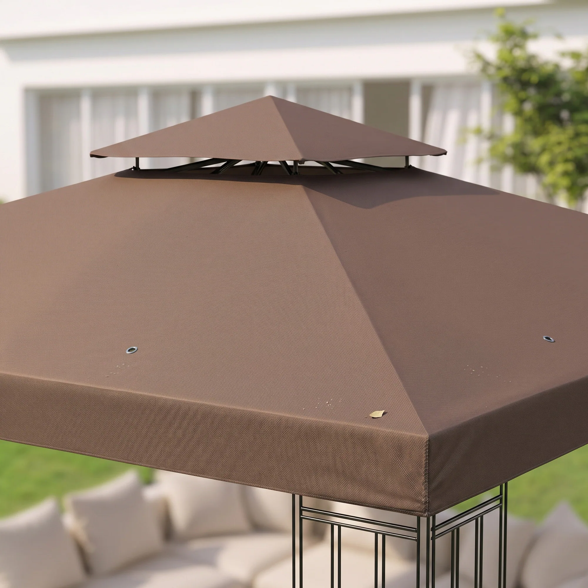 Alt View 8. Outsunny - Gazebo Replacement Canopy for Model 01 -0153, 2-Tier Top Cover for 9.8' x 9.8' Gazebo - Coffee.