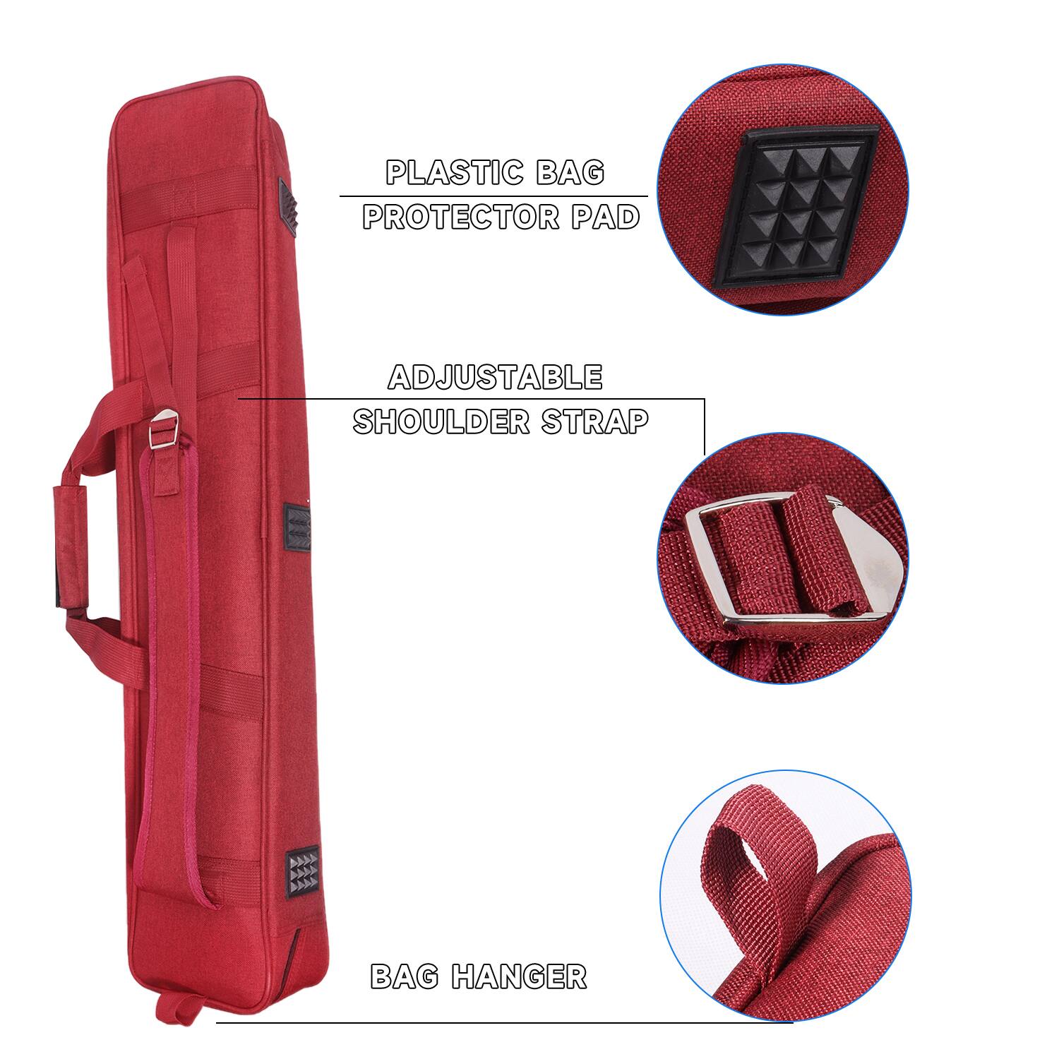 PLASTIC BAG PROTECTOR PAD, ADJUSTABLE SHOULDER STRAP, BAG HANGER