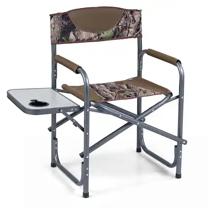 Front. Costway - Costway Folding Camping Chair, Lightweight Portable Directors Chair with Side Table - Camouflage.