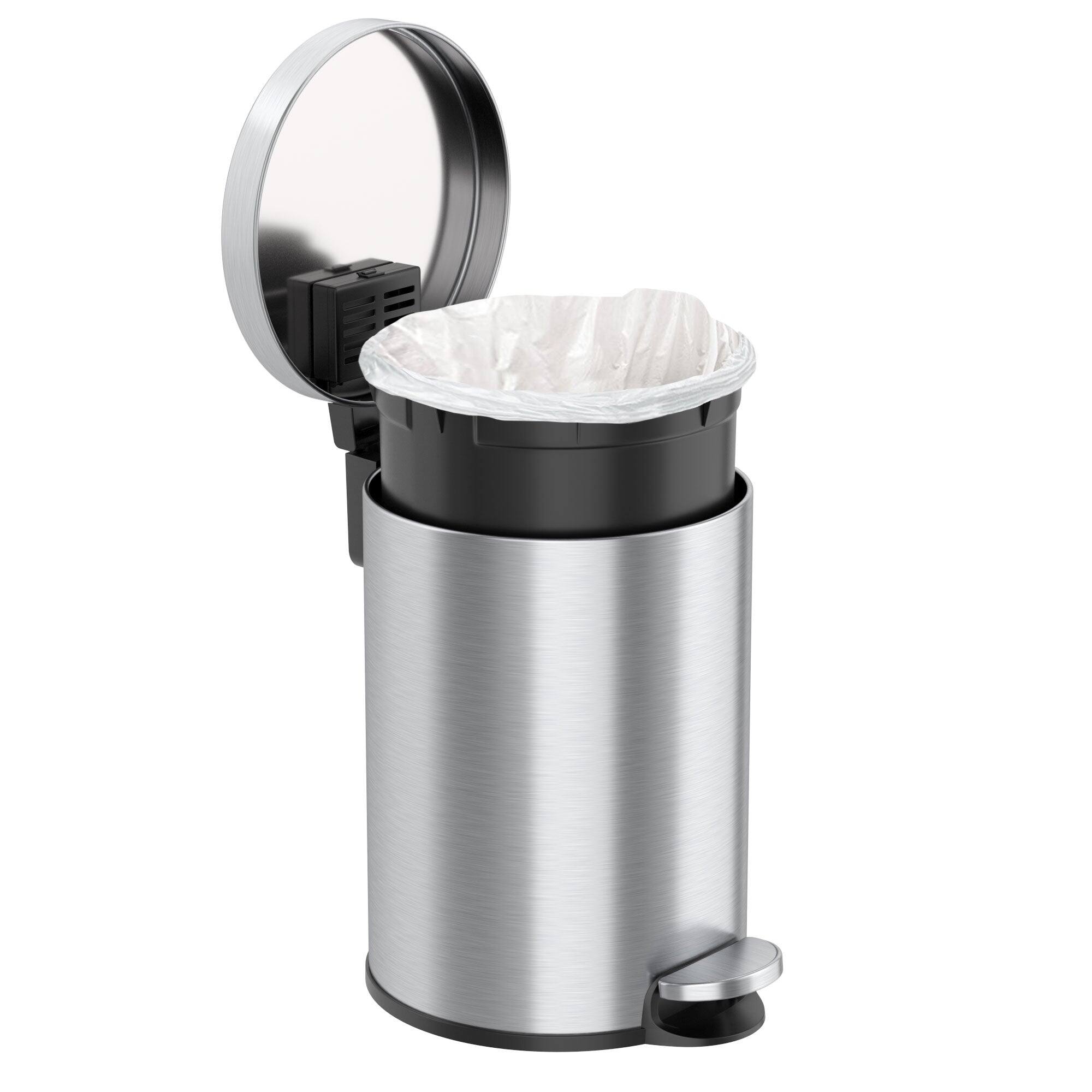 Back. iTouchless - 3.2 Gallon SoftStep Round Stainless Steel Step Bathroom Trash Can with AbsorbX Odor Filter - Silver.