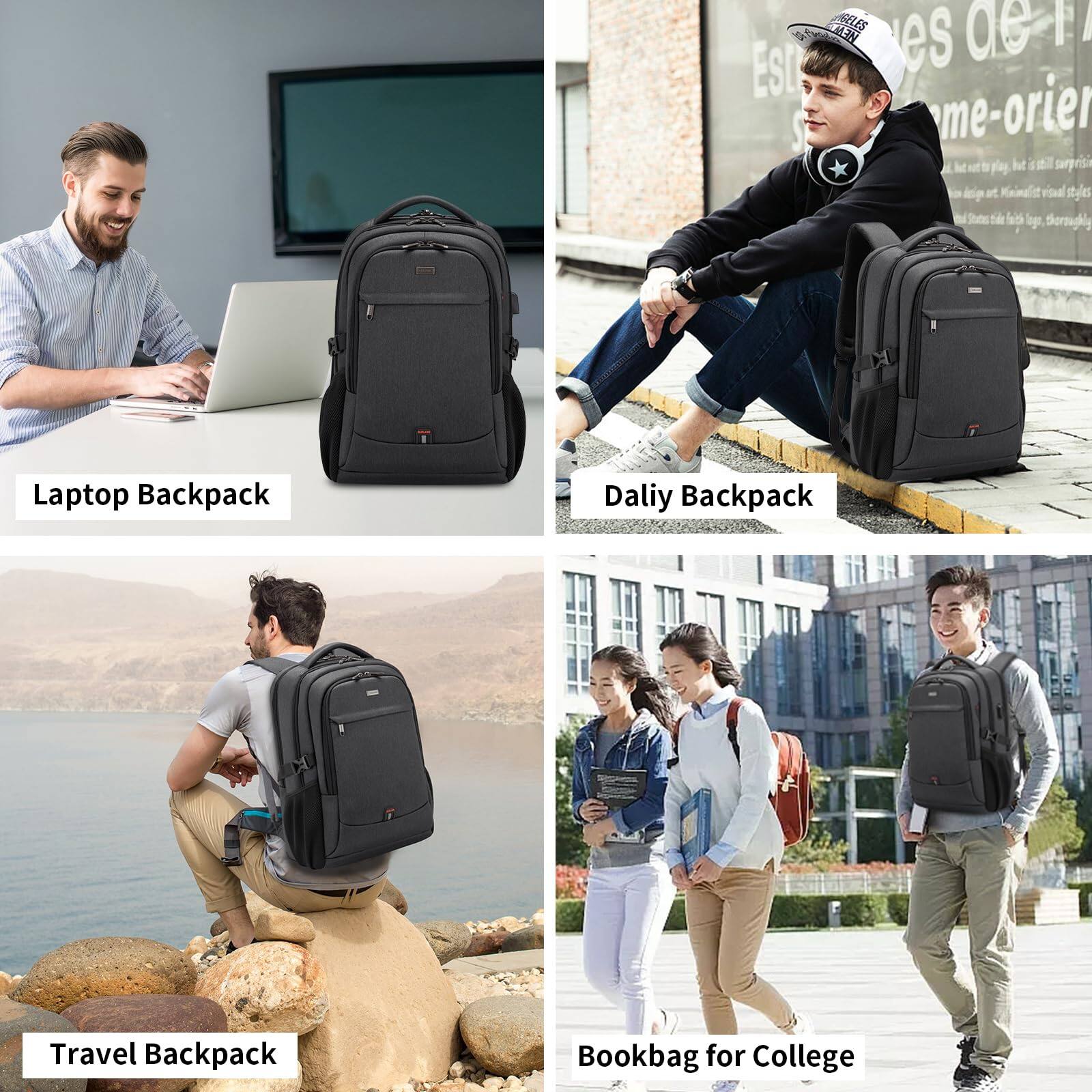 Alt View 6. Live At Space - 17 Inch Laptop Backpack For Travel Water Resistant College Men/women Bag With Usb Charging Port Black - Black With Red Tsa Lock-17Inch.