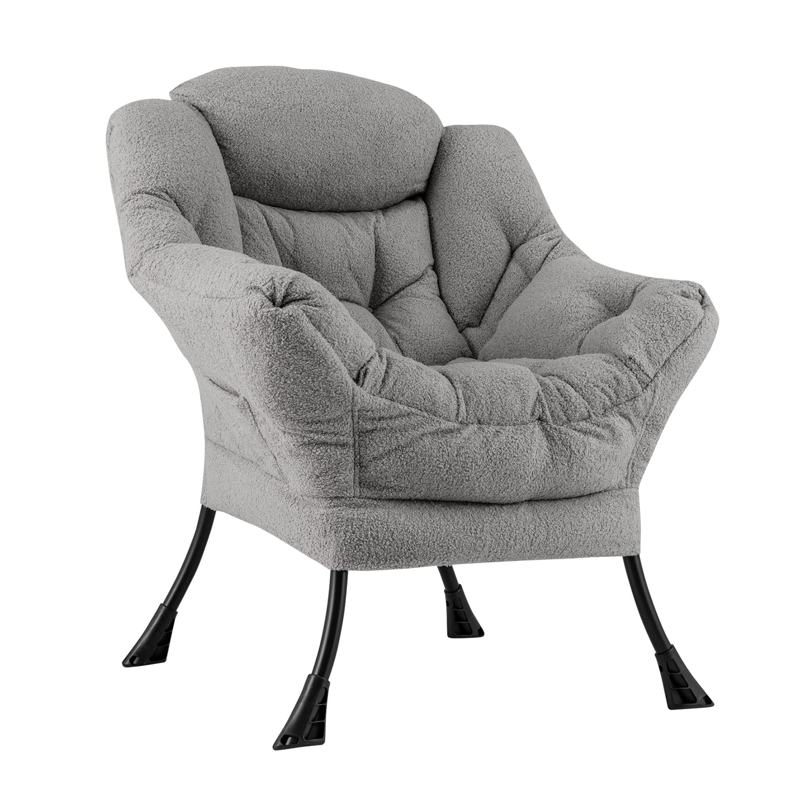 WELLFOR - Sherpa Upholstered Accent Chair with Cozy Head Pillow - Gray