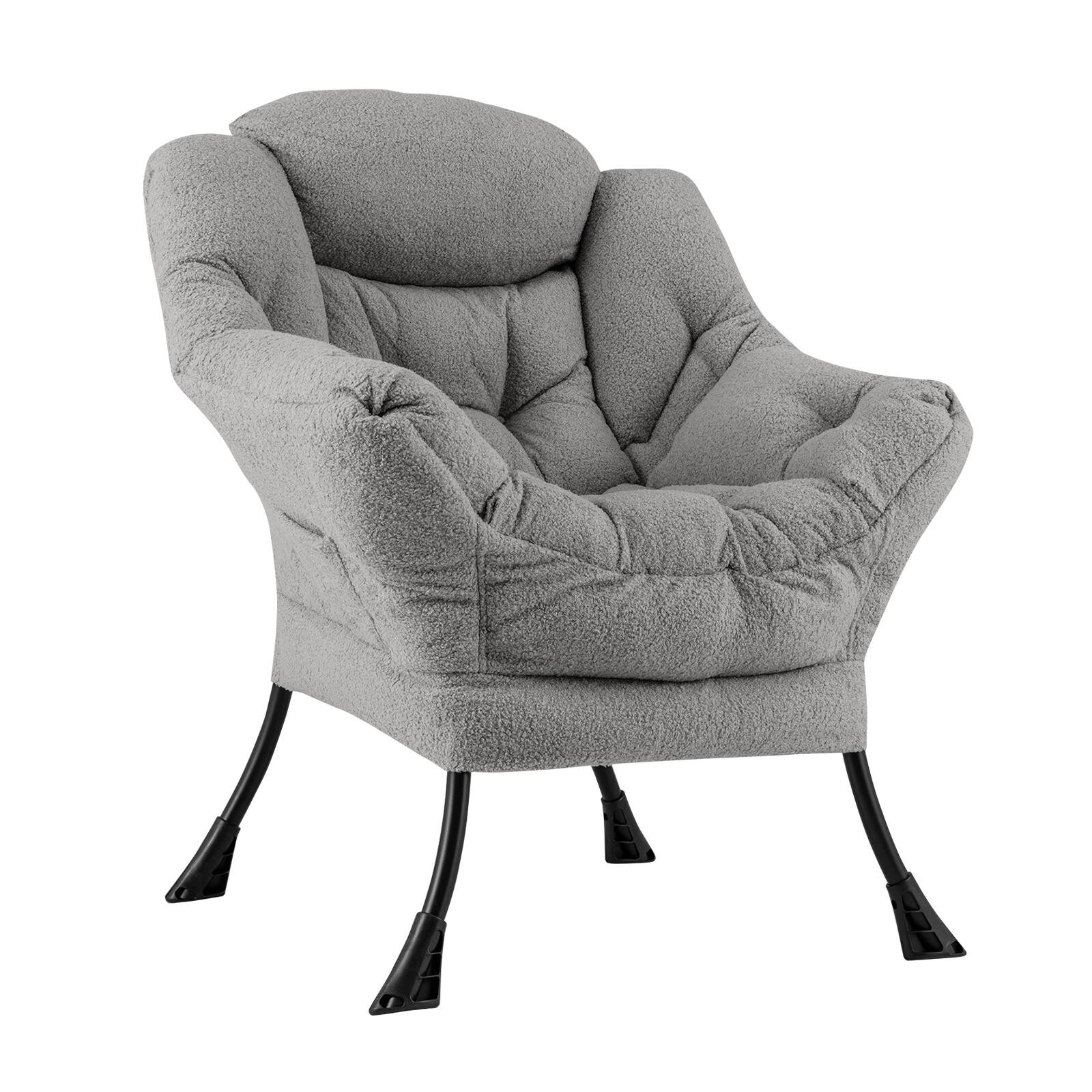 Front. Sugift - Sherpa Upholstered Accent Chair with Cozy Head Pillow - Grey.