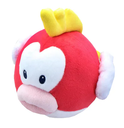 Front. Little Buddy - Super Mario All Star Collection 6 Inch Plush | Cheep Cheep - Red.