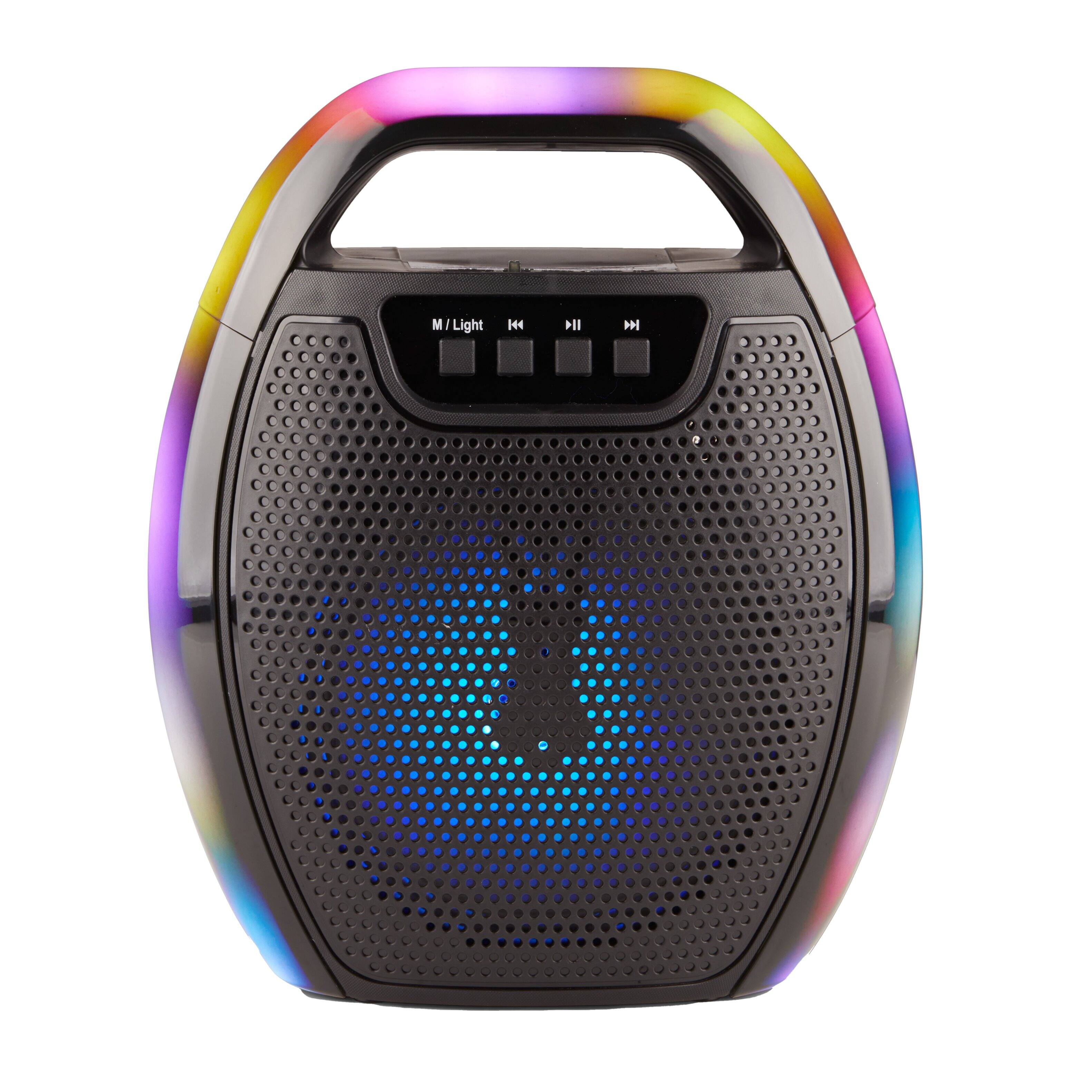 Front. QFX - 6.5" BT Speaker with Handle Lights - Black.