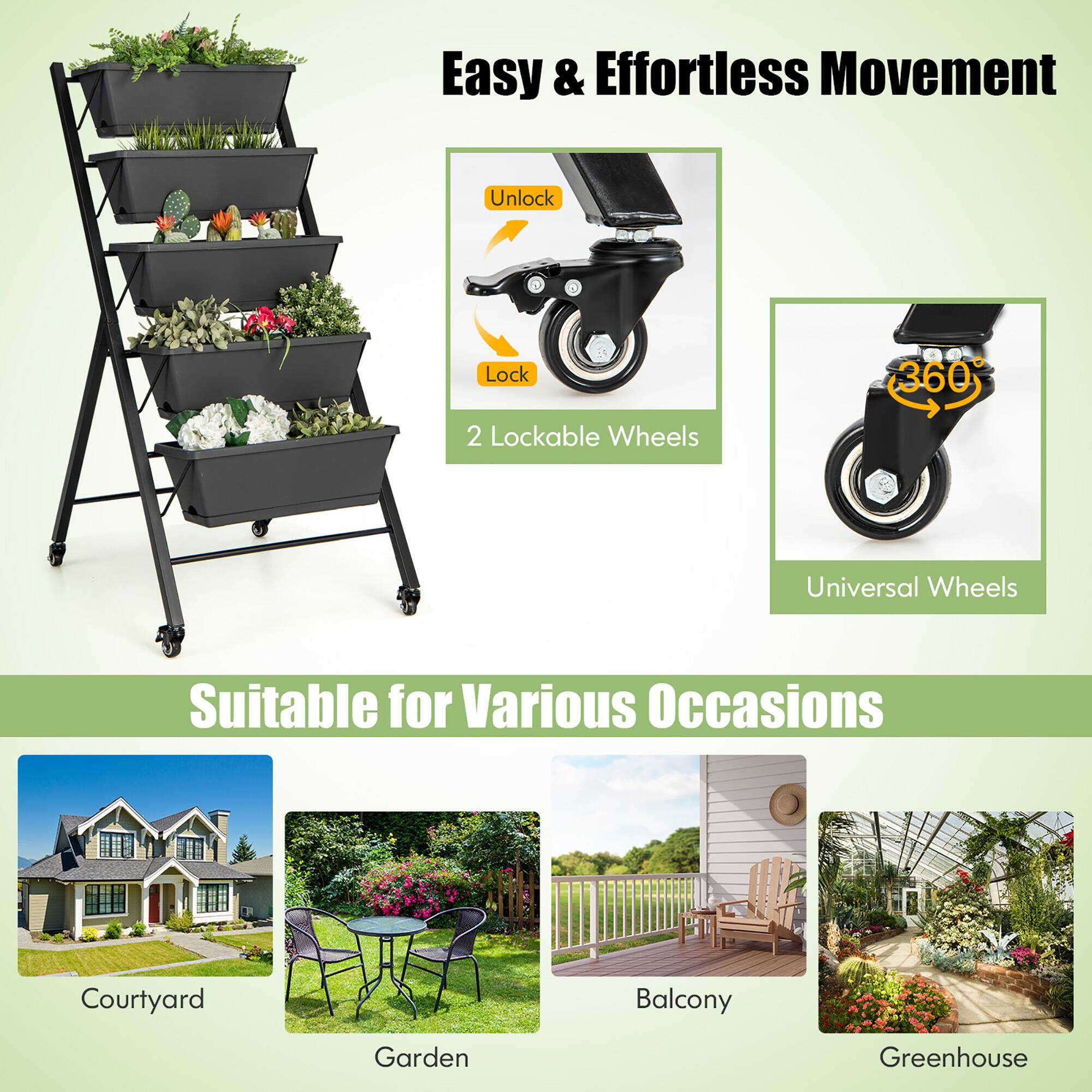 Easy & Effortless Movement: Suitable for Various Occasions Courtyard Balcony Garden Greenhouse