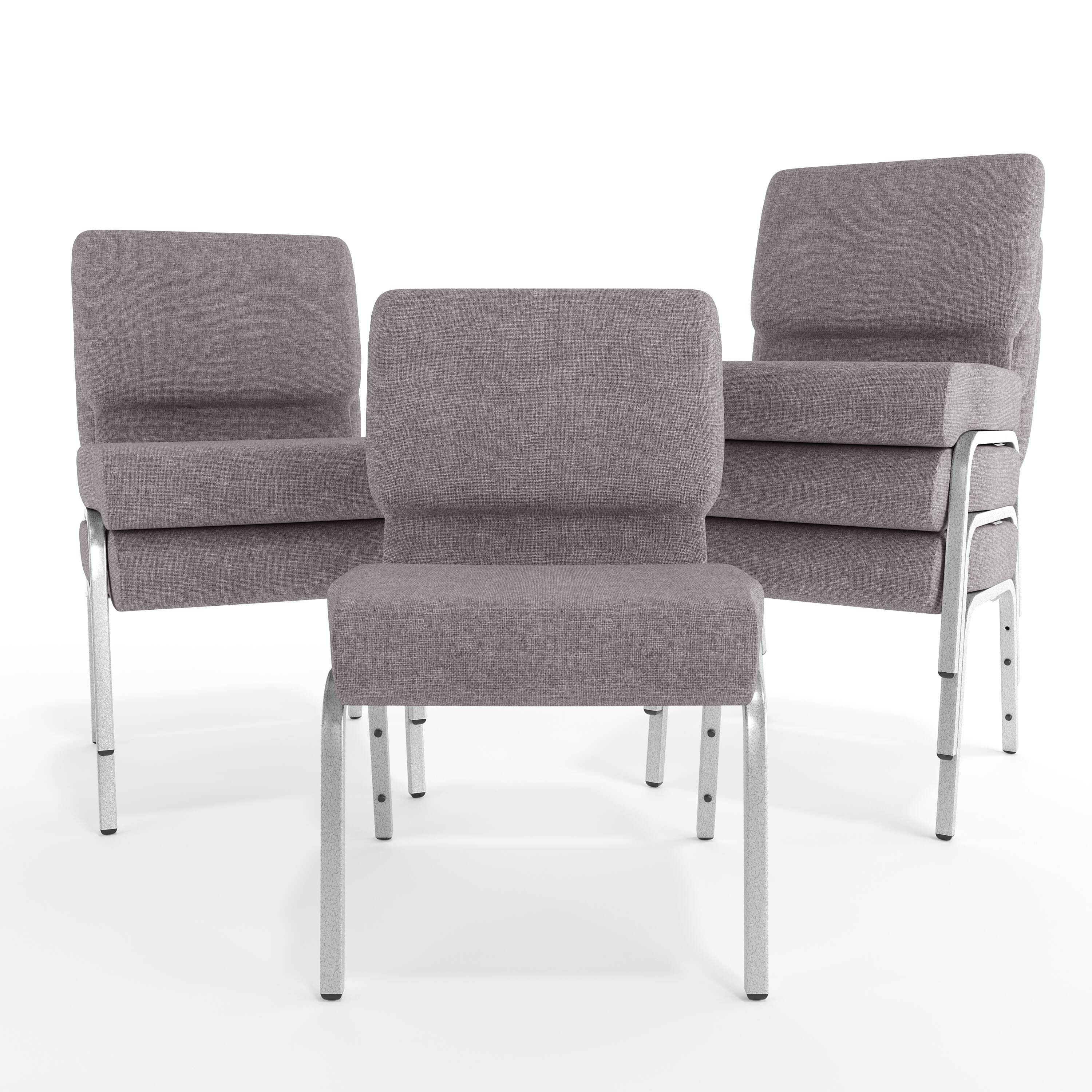 Alt View 10. Emma + Oliver - 21"W Stacking Church/Reception Guest Chair - Gray Fabric/Silver Vein Frame.