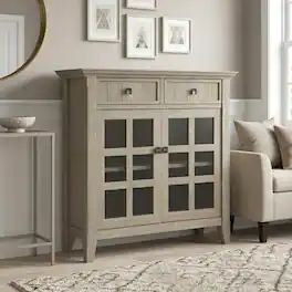Simpli Home - Acadian Solid Wood 36 inch Wide Transitional Entryway Hallway Storage Cabinet - Distressed Gray