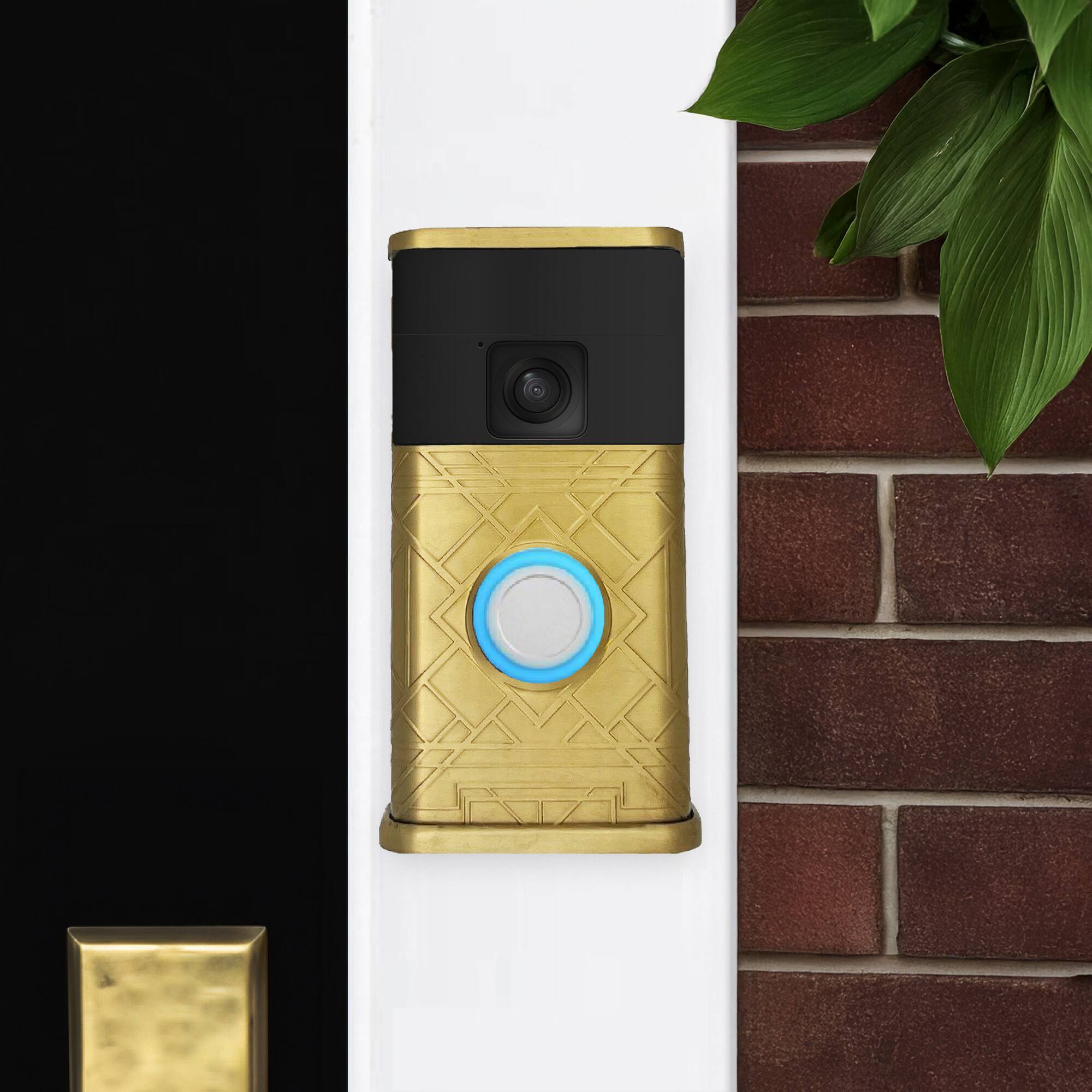 Alt View 3. Michael Healy - Art Deco Video Doorbell Cover (Ring Battery Doorbell 2024 Release) - Satin Brass.