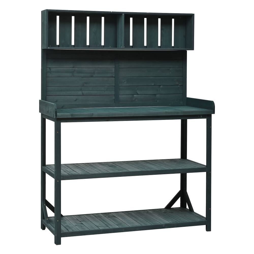 Loheer Wooden Potting Bench Outdoor Garden Workstation with Shelves ...