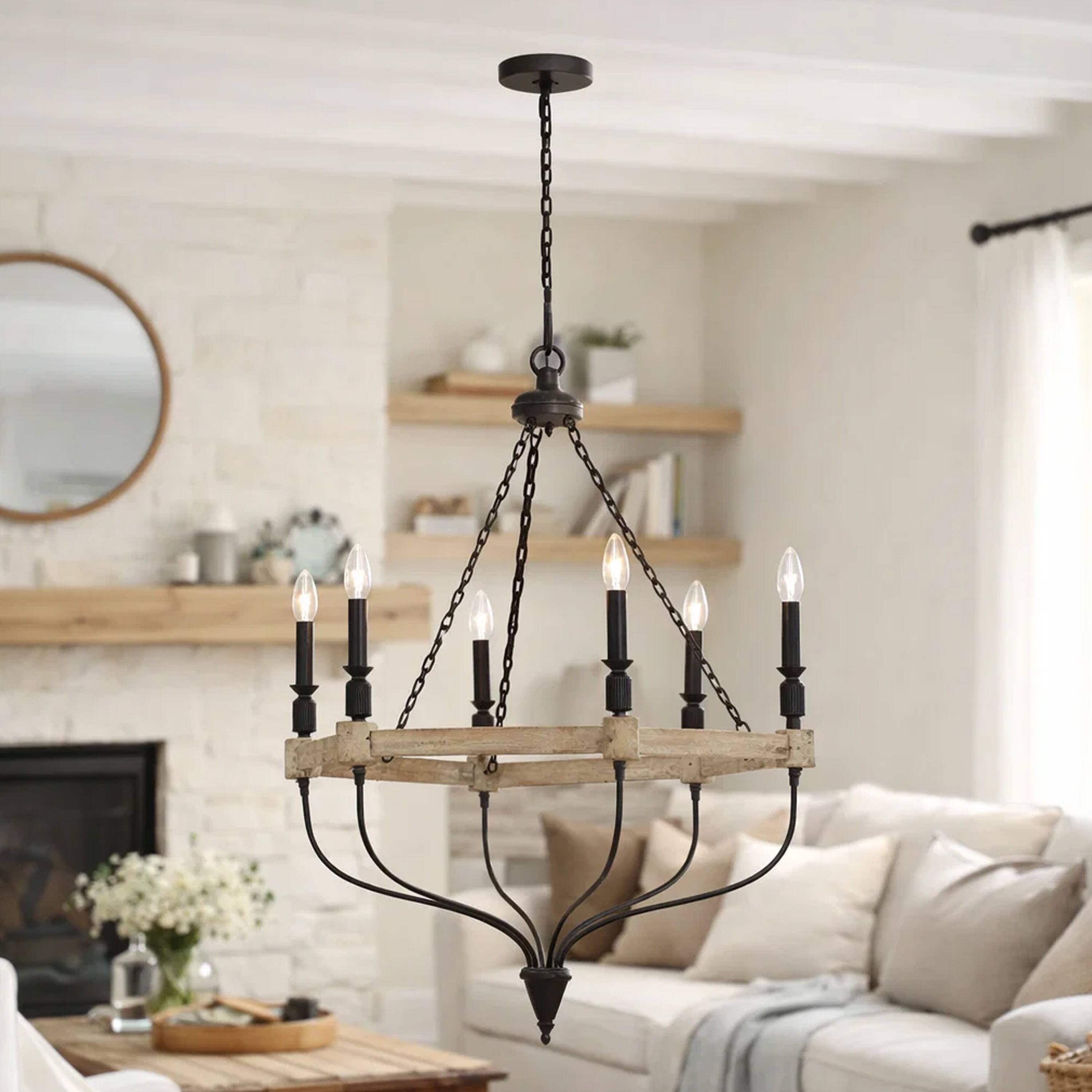 Alt View 4. Manhattan Lane - Omy 26 Inch Chandelier, Distressed Wood Wheel Candelabra Design - Gray, Black.