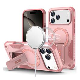 Kitcheniva - Shockproof Magnetic Circle Rugged Grip Kickstand Phone Case With Tempered Glass For iPhone 17 Pro Max - Pink