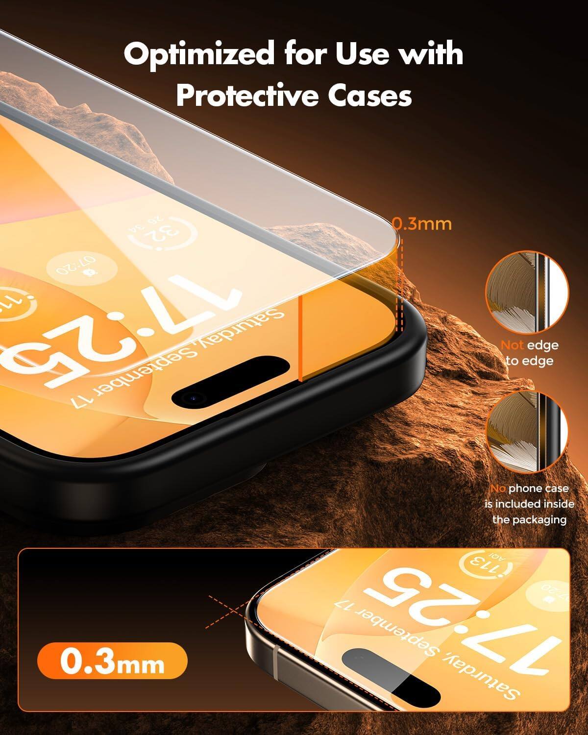 Optimized for Use with Protective Cases

26 0.3mm 34 32 07:20 17:25 17 September Saturday

Not to edge edge

No phone case is included inside the packaging

113 AQI 17 7:20 0.3mm September 17:25 Saturday