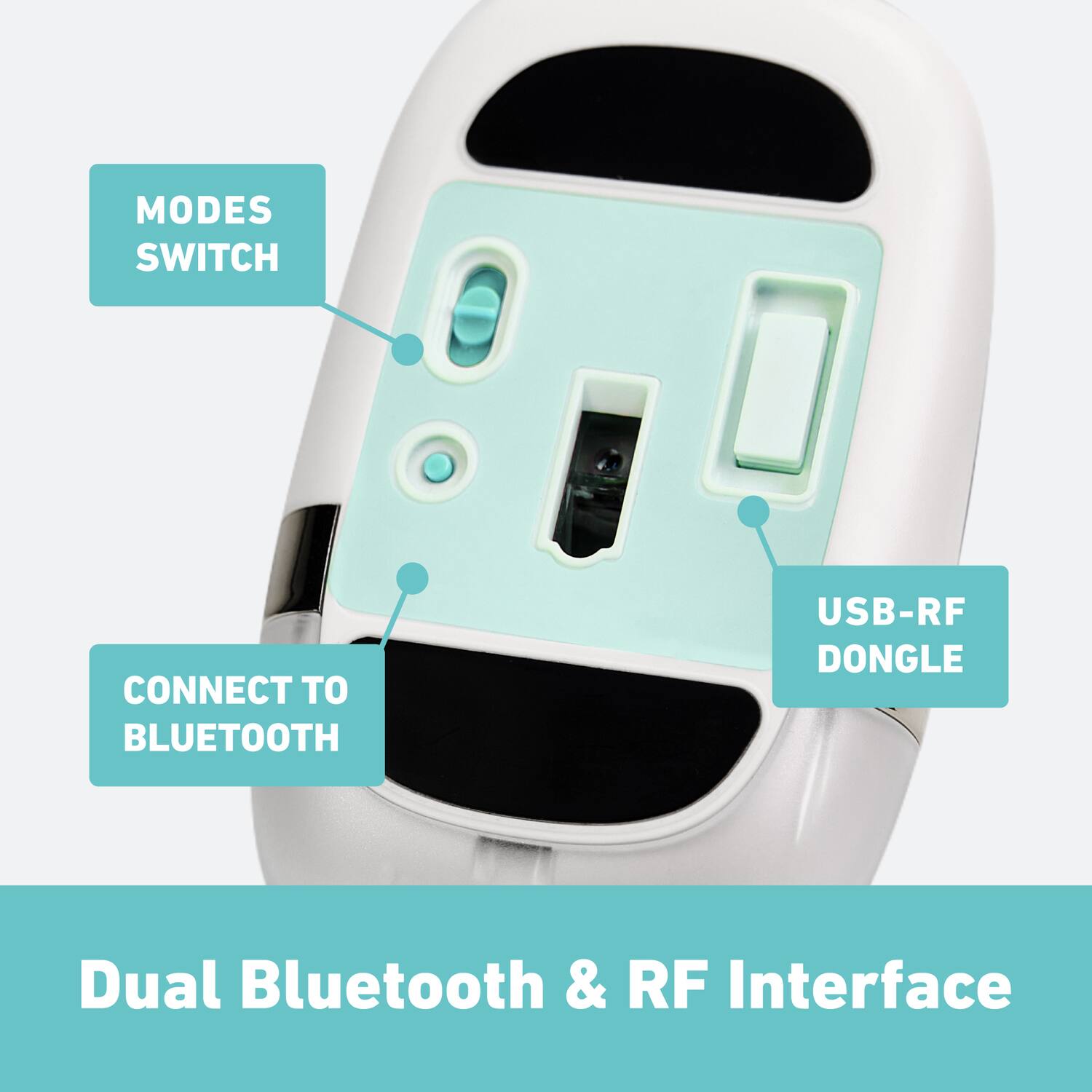 MODES SWITCH  
CONNECT TO BLUETOOTH  
USB-RF DONGLE  
Dual Bluetooth & RF Interface