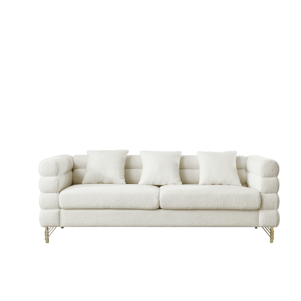 Alt View 4. Resenkos - 81" 3-Seater Sectional Sofa, Plush Teddy Fabric with Deep Comfort and 3 Included Pillows, Ivory White - White.