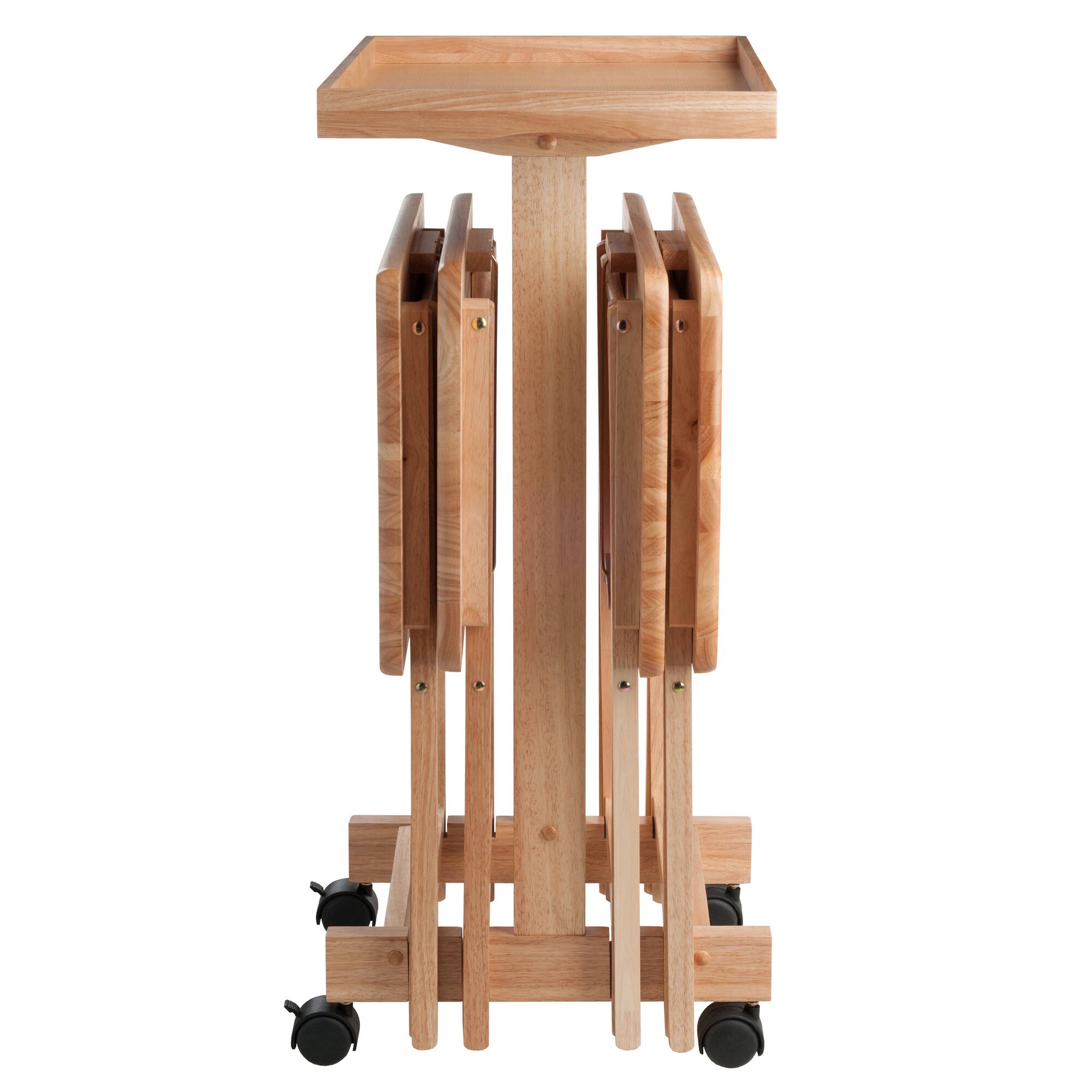 Alt View 5. Winsome Wood - Isabelle Set of 4 Snack Tables with Mobile Stand and Removable Tray - Natural.