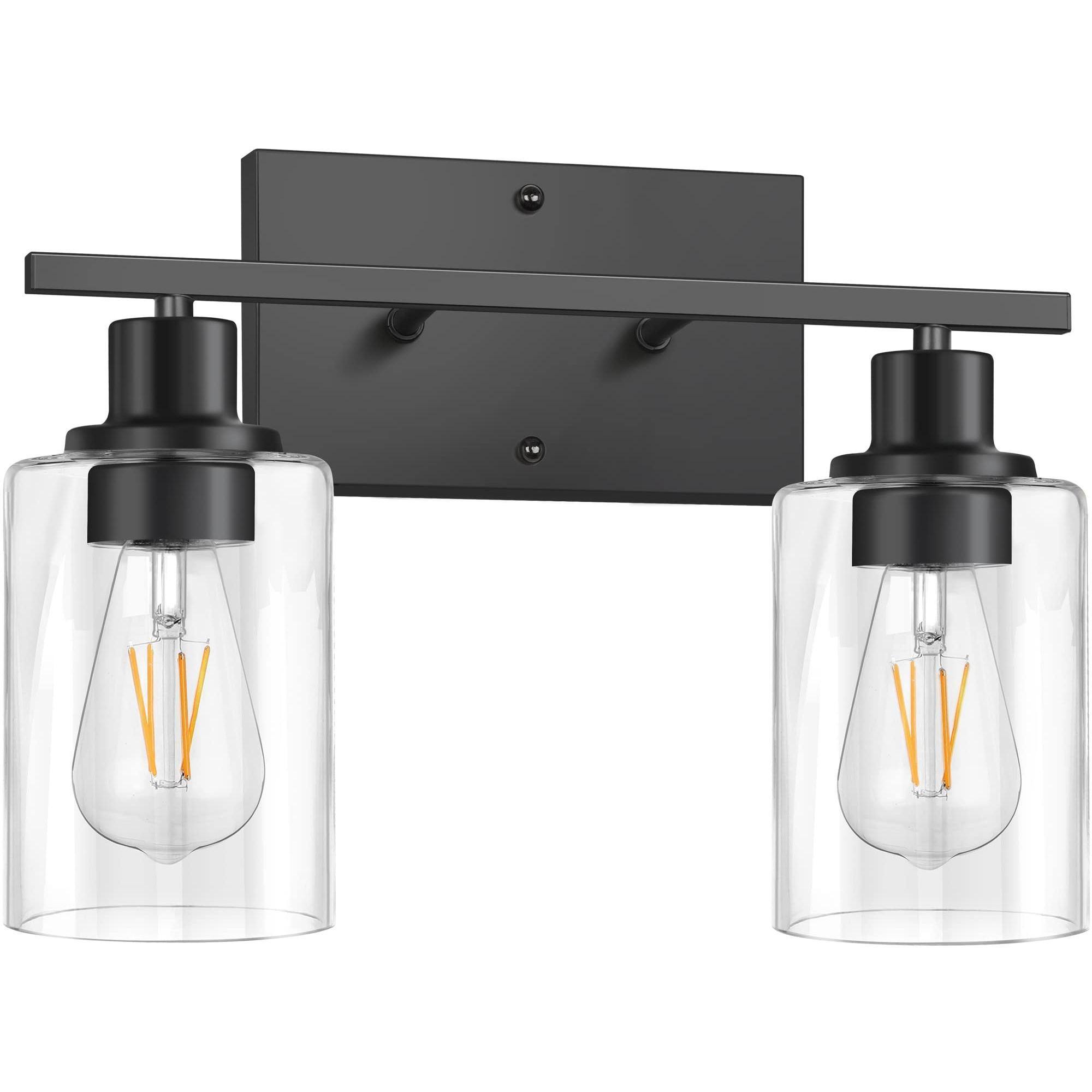 Front. Earthley Blooms - 2-light Bathroom Light Fixtures Modern Vanity Lights With Clear Glass Shade Brushed Nickel Over Mirror Li... - Black.