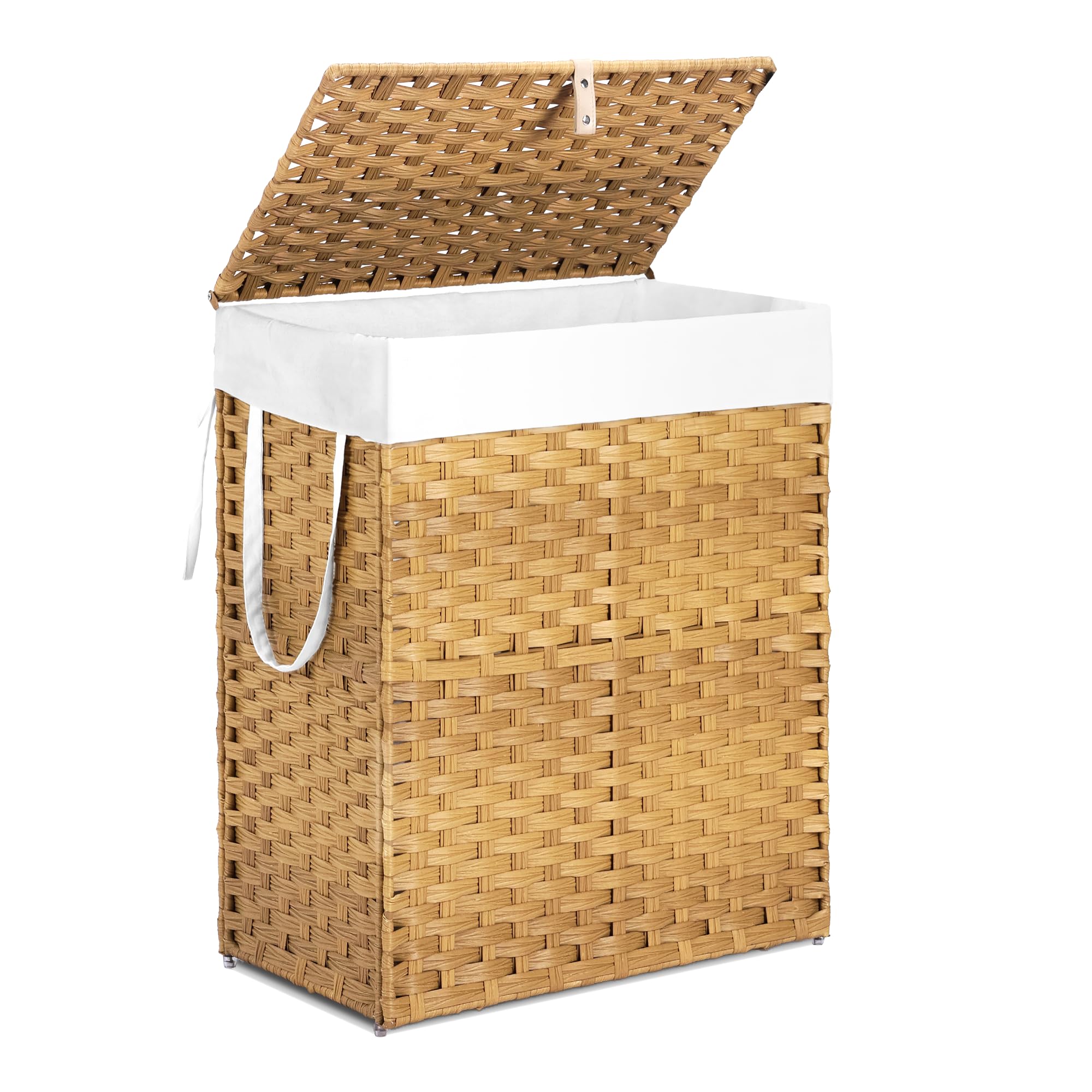 View of DORLUKFU Woven Laundry Basket with Lid, Large Hamper with Removable and ...