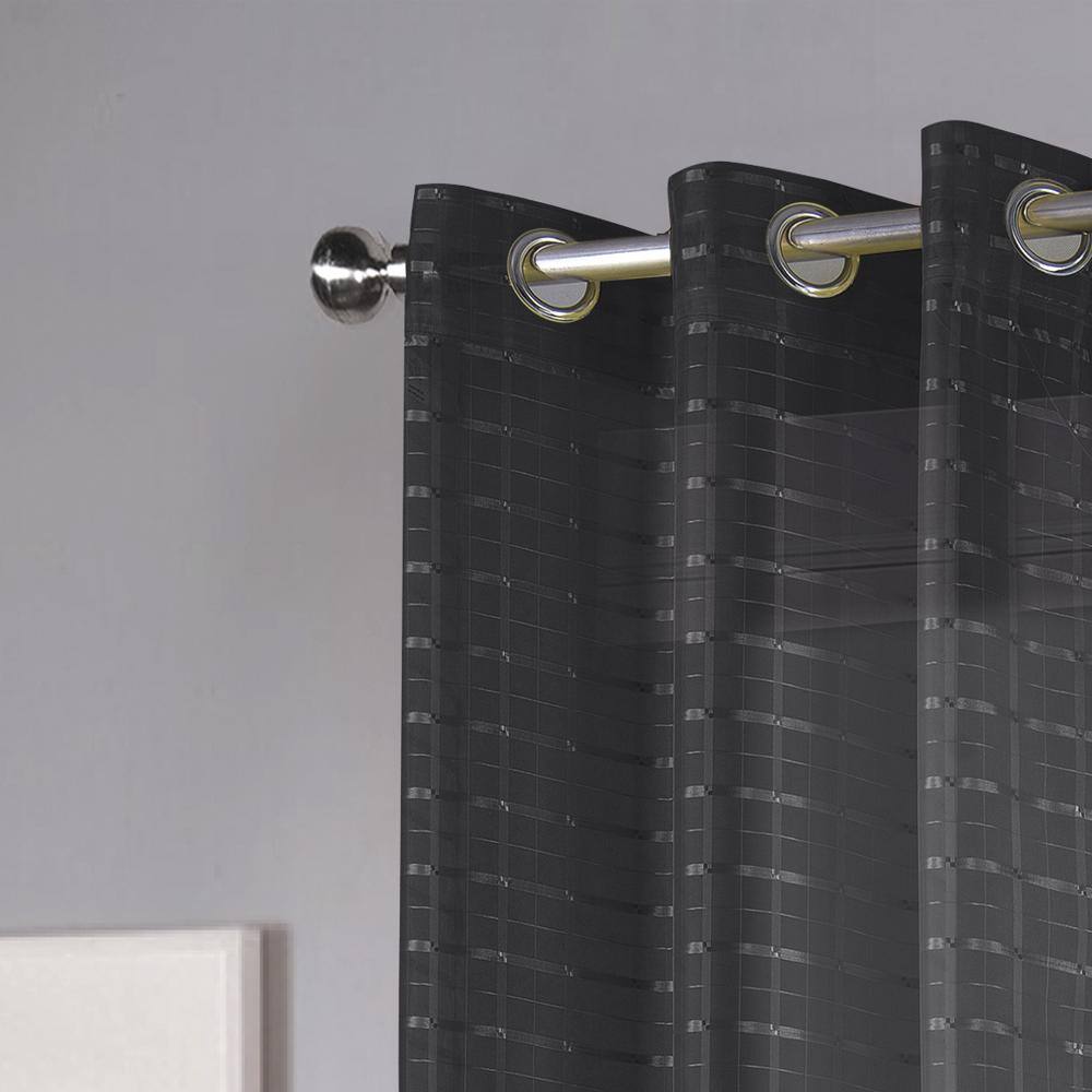 Left. RT Designers Collection - RT Designers Collection Wanda Box Voile Light Filtering One Grommet Curtain Panel 54" x 90" Black - Black.