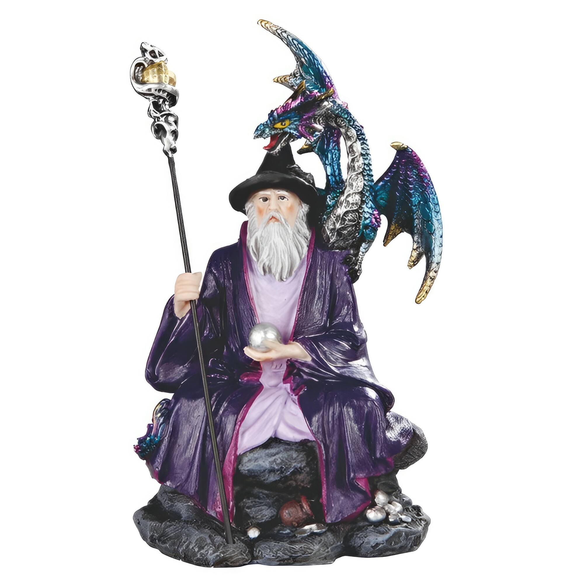 Front. FC Design - FC Design 6.25"H Wizard Sitting Dragon on his Shoulder Figurine Statue Office Desk Tabletop Medieval Gaming Home Decor - Multi-Color.