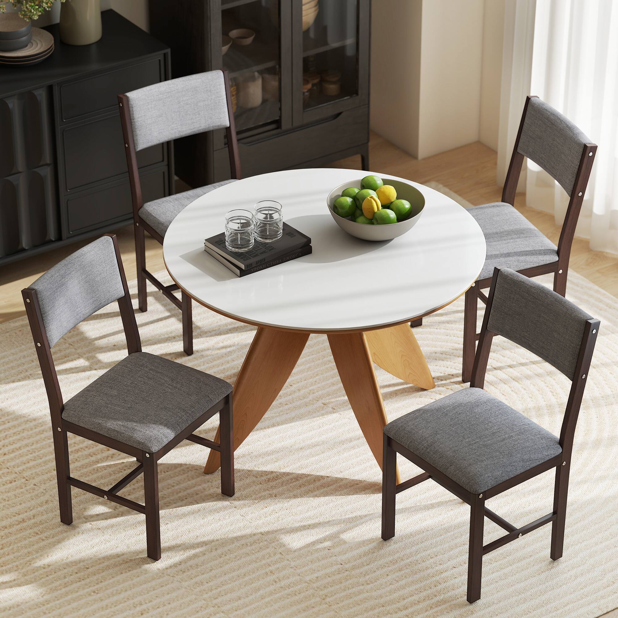 Alt View 8. Homcom - Dining Chairs Set of 4, Linen Fabric Kitchen Chairs with Rubberwood Legs for Dining Room - Walnut and Gray.