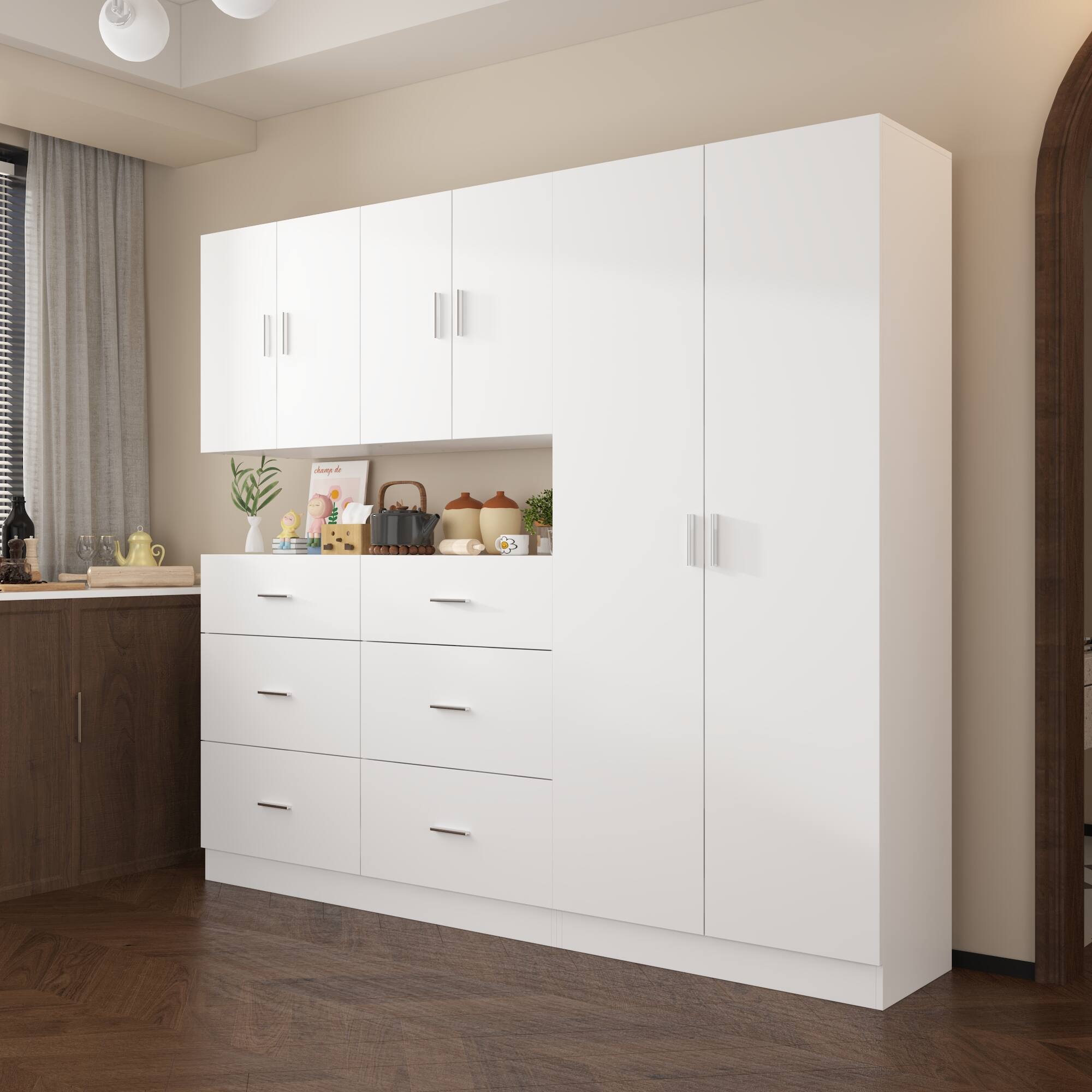Left. FUFU&GAGA - Large Modular Kitchen Storage Cabinet Buffet Hutch with Drawers Shelves and Adjustable Combination Design for Home - White.