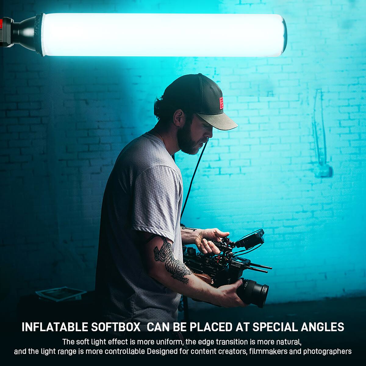 INFLATABLE SOFTBOX CAN BE PLACED AT SPECIAL ANGLES

The soft light effect is more uniform, the edge transition is more natural, and the light range is more controllable. Designed for content creators, filmmakers, and photographers