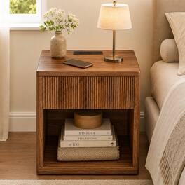 Loheer - Wide Nightstand with Drawer and Open Compartment - Walnut