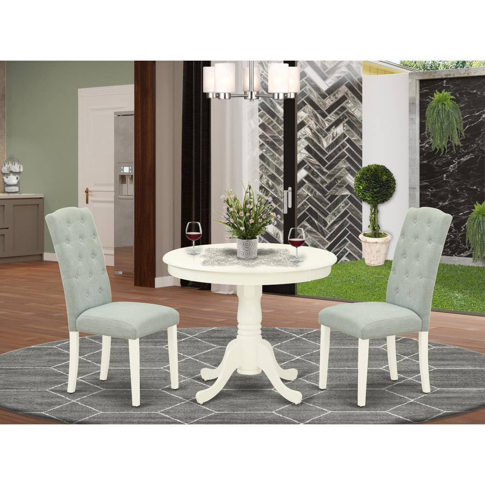 Left. East West Furniture - Dining Room Set Linen White - Brown.
