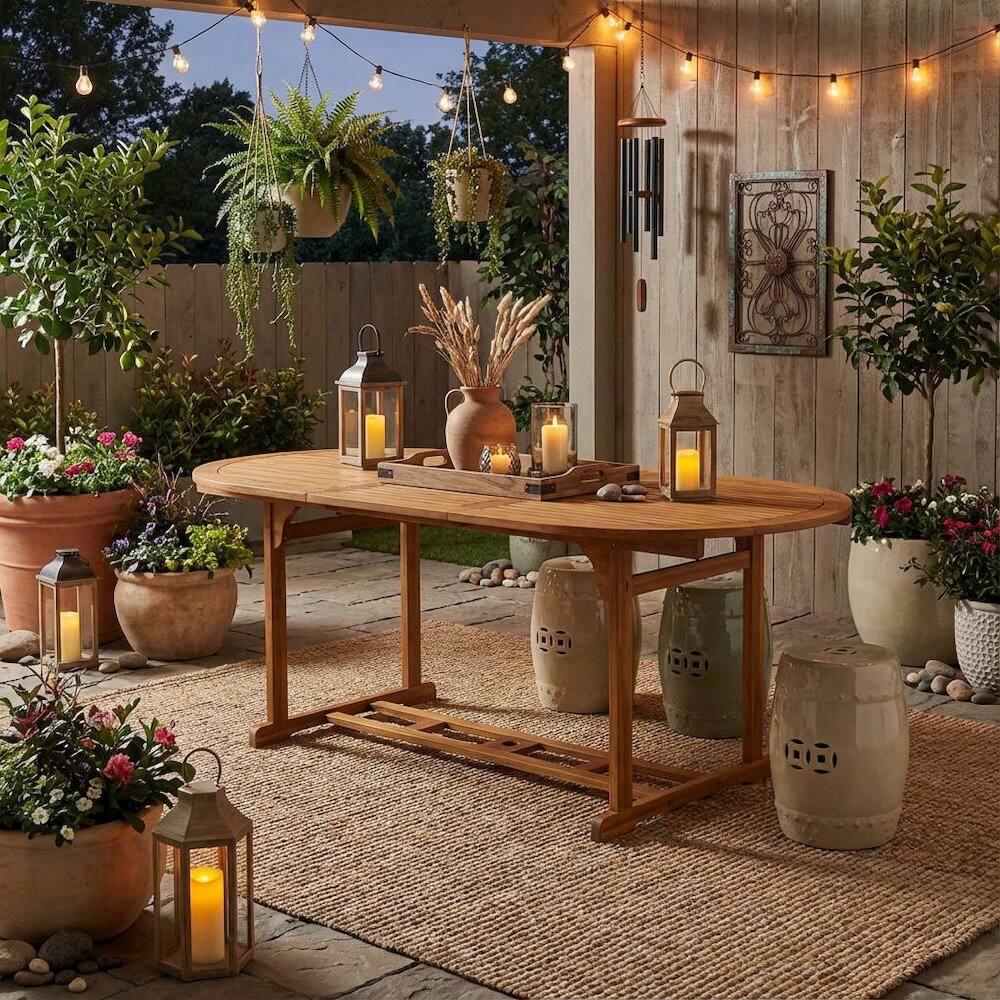 Alt View 1. Outdoor Escape - Wooden Patio Table, Oil Finish with Durable Construction and Weather Resistance - Brown.