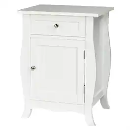 Costway - Accent End Table with Drawer Storage Cabinet Wooden Nightstand - White