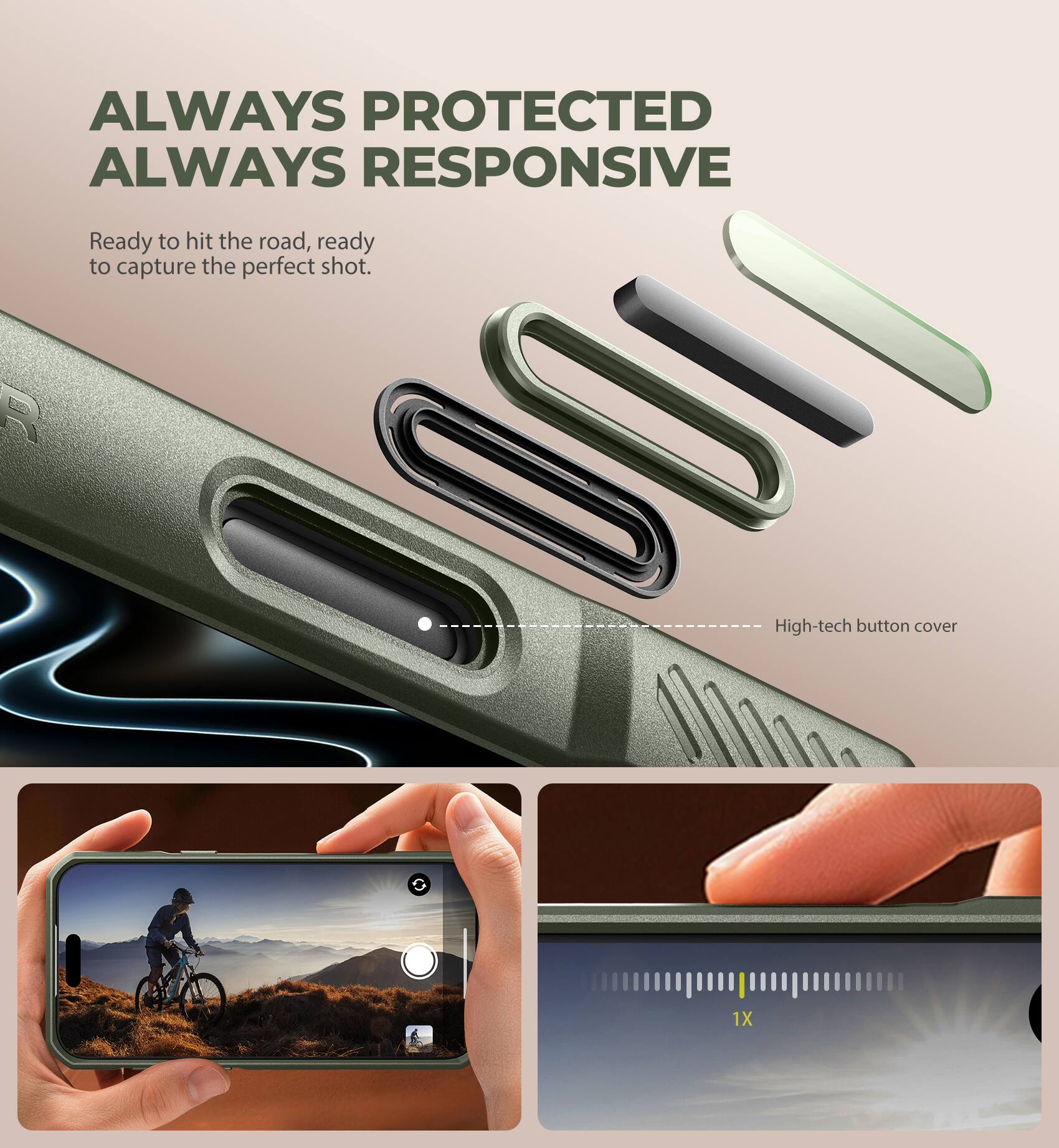 ALWAYS PROTECTED ALWAYS RESPONSIVE

Ready to hit the road, ready to capture the perfect shot.

R 001 High-tech button cover 1X