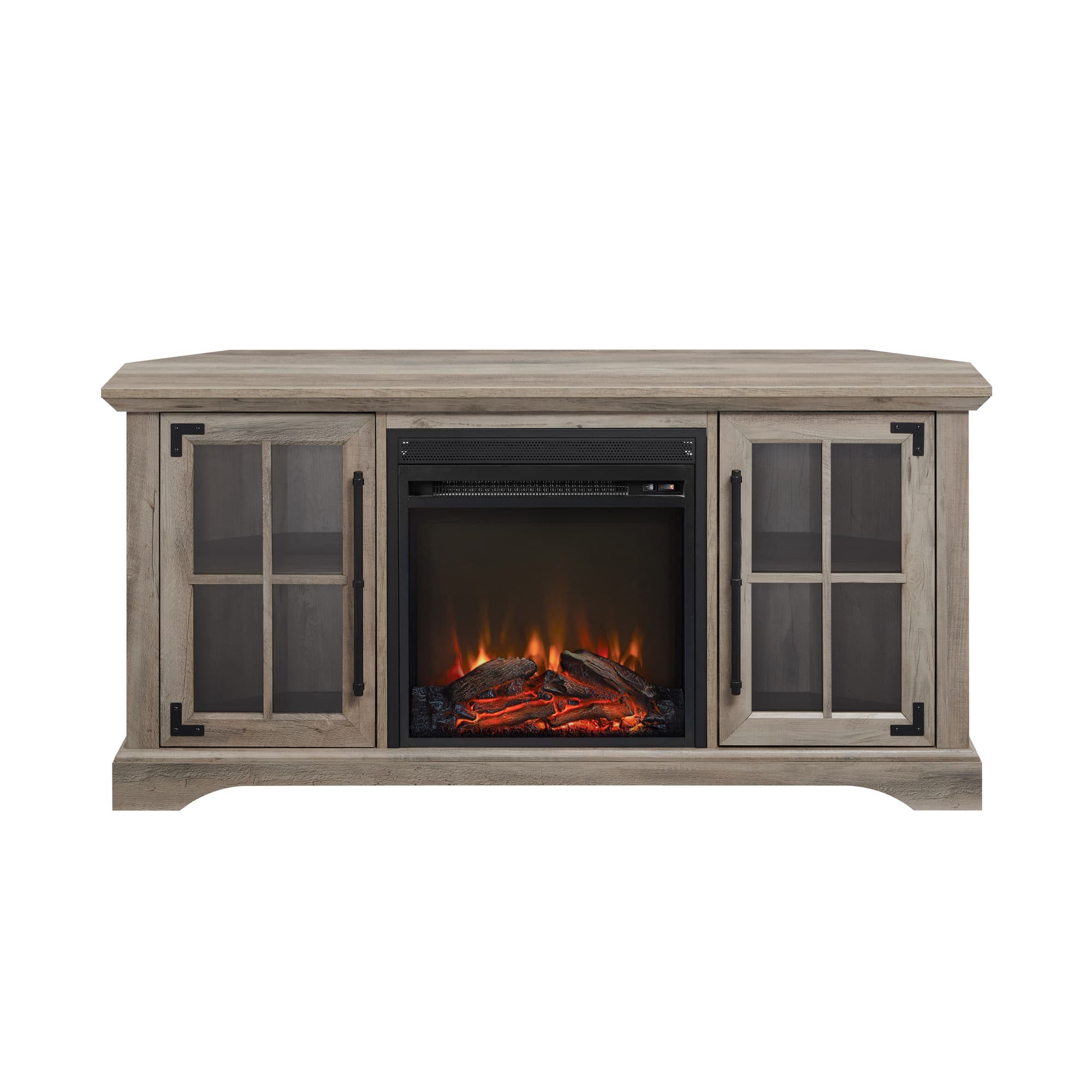Walker Edison - Farmhouse Corner Fireplace TV Stand for TVs up to 55” - Grey Wash - Front_Zoom